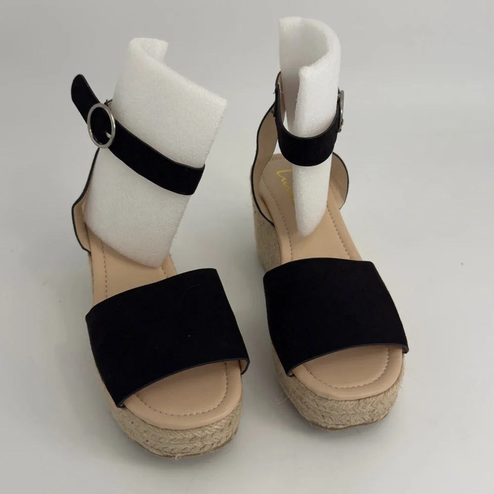 Elyse Black Suede Platform Espadrille Sandals‎